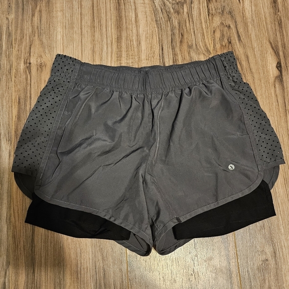 Xersion Gray and Black Athletic Shorts with Compression Layer - Picture 1 of 5